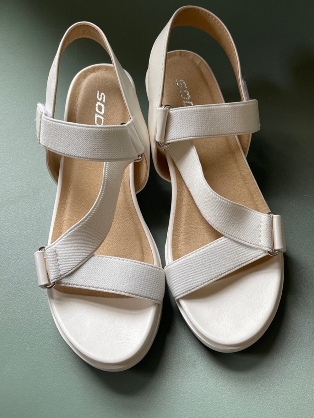 Soda white Cream Slingback Comfort Sandals with Adjustable Straps